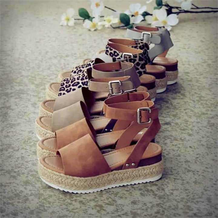 Damesandaler plateau-espadrille med kilehæl og remme – Livia