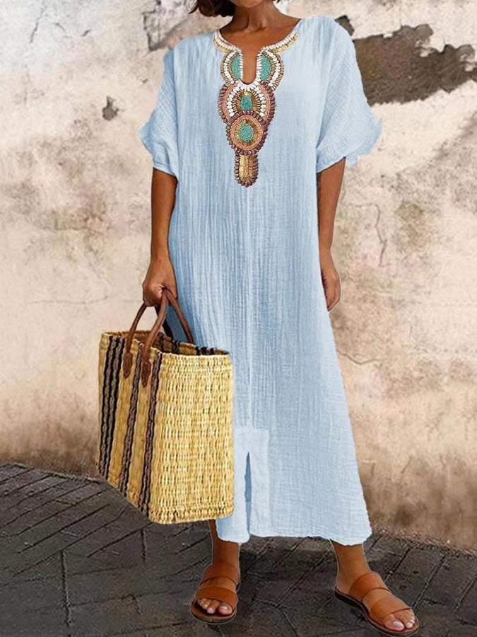 Kaftan maxi-kjole med broderier – Yasmin