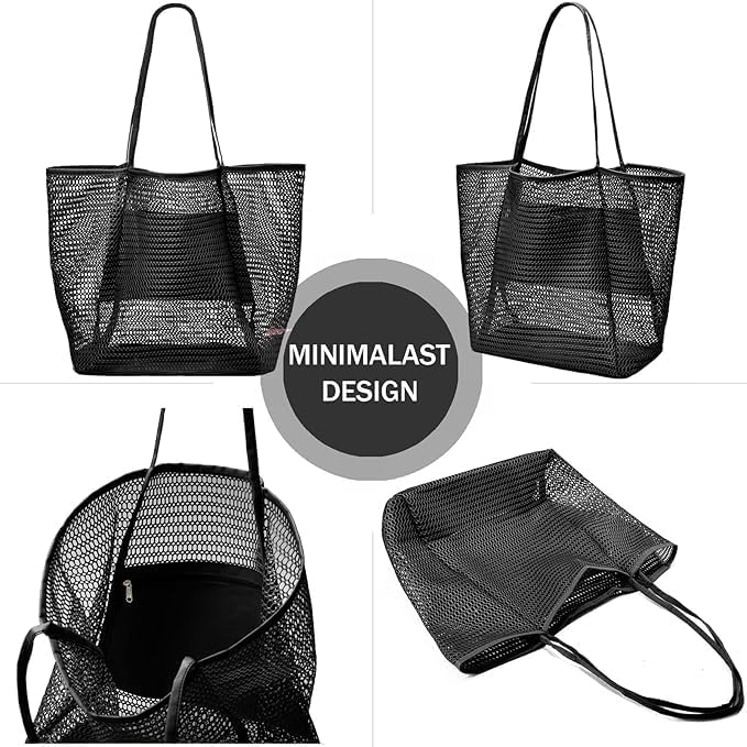 Foldbar mesh-strandtaske med indvendig lomme – Køb 1, få 1 GRATIS