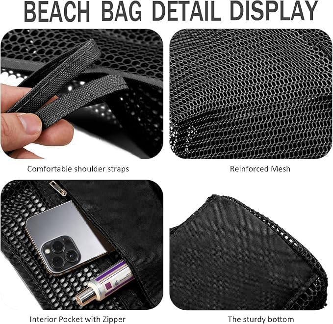 Foldbar mesh-strandtaske med indvendig lomme – Køb 1, få 1 GRATIS