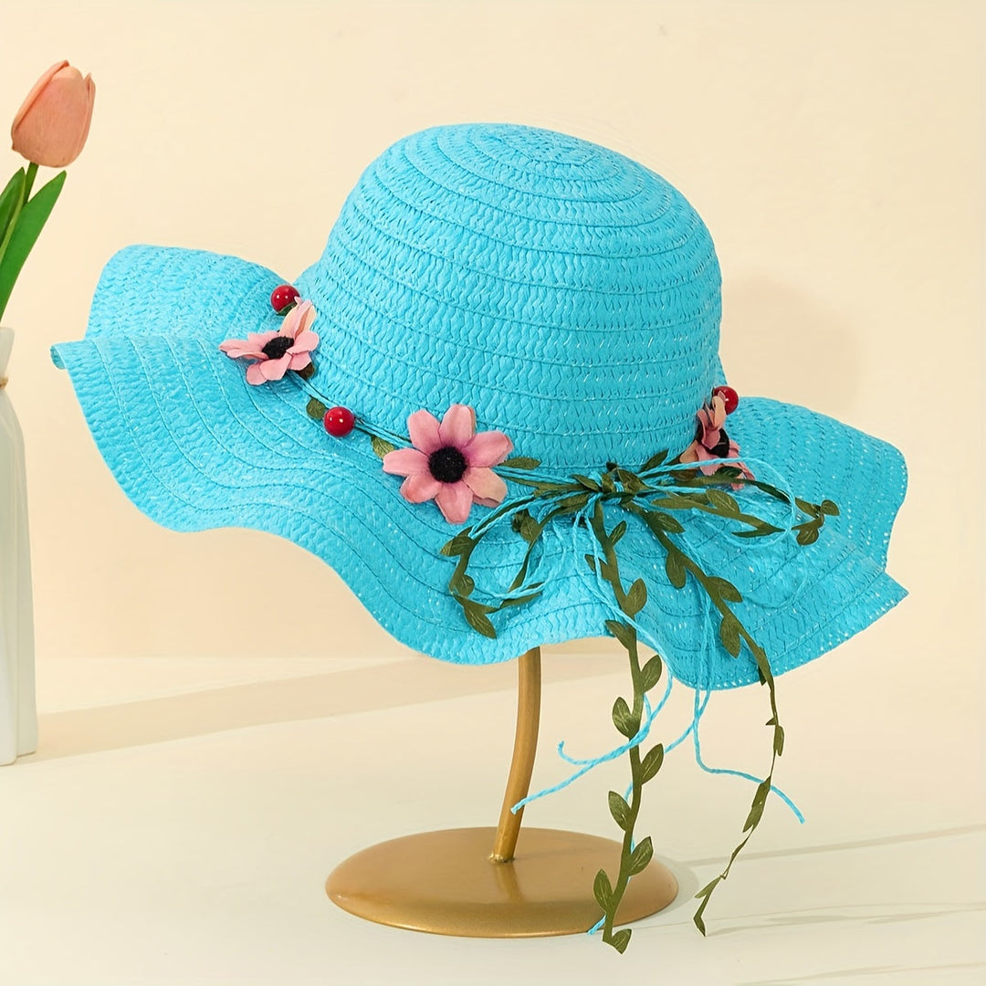 Dame sommer-stråhat med blomster- og frugtdetaljer – Solène