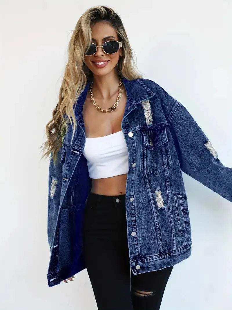 Vandtæt og foret oversized damejeansjakke med hætte – Efterårsmagi Talia