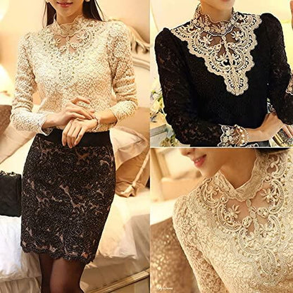 Damebluse med efterårs broderi blonde – Elisabeth