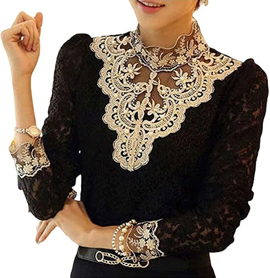 Damebluse med efterårs broderi blonde – Elisabeth