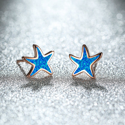 Blaue Seestern-Ohrringe, Glitzer, Silberfassung, modischer Schmuck, Damenaccessoire