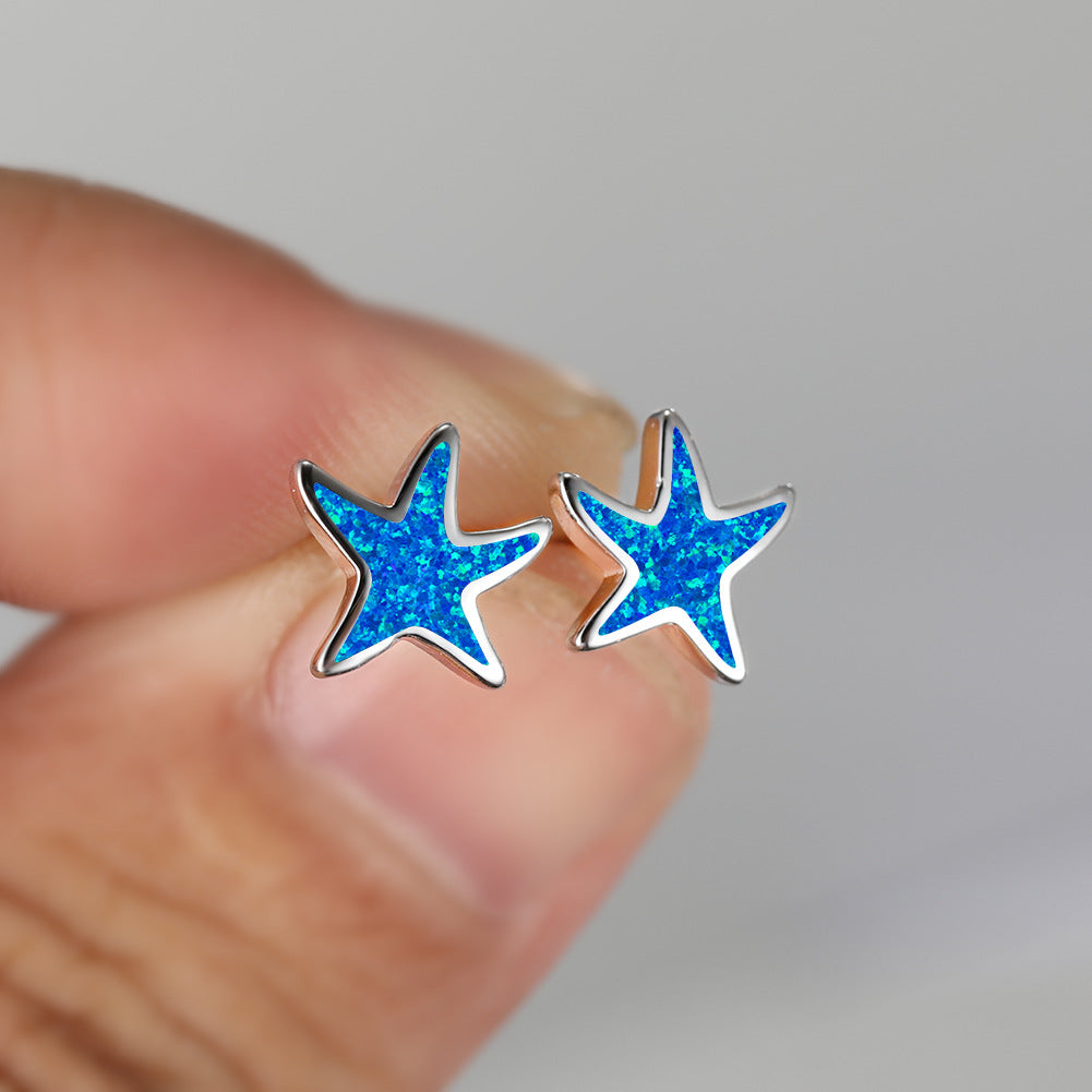 Blaue Stern-Ohrringe, Glitzer, Silberfassung, Modeschmuck, Damenaccessoire, Geschenkidee.