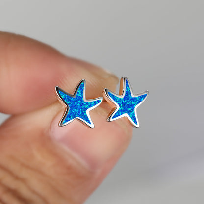 Blaue Stern-Ohrringe, Glitzer, Silberfassung, Modeschmuck, Damenaccessoire, Geschenkidee.