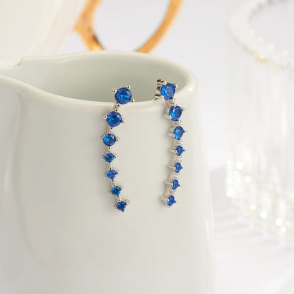Ohrringe aus 925er Sterlingsilber mit blauen Zirkonia, glänzend, für Damen, Schmuck.