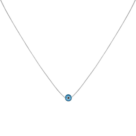 Silberkette mit blauem Nazar-Anhänger, minimalistisches Design, modischer Schmuck.
