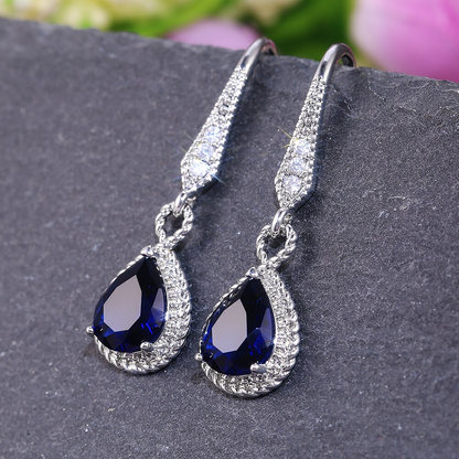 Blaue Zirkonia Ohrringe, Tropfenform, Silber, Damen, Hochzeitsschmuck, elegant, hochwertig.