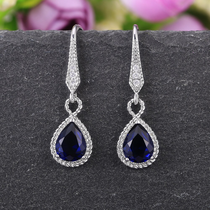 Blaue Zirkonia Ohrringe, Tropfenform, Silber, Damen, Hochzeitsschmuck, elegant, hochwertig.