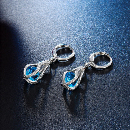 Silberne Ohrringe mit blauen Zirkonia, eleganter Schmuck für Frauen, Hochzeit, modisch.