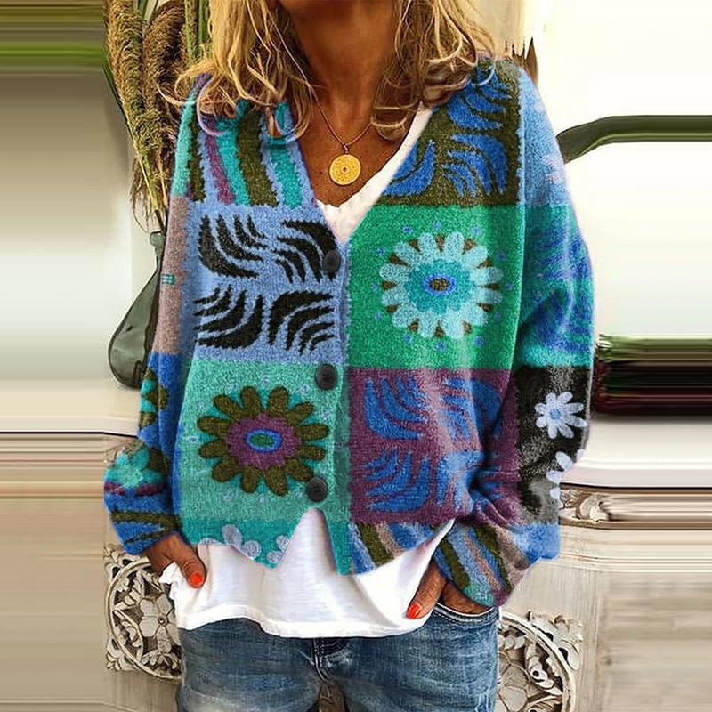 Trendy patchwork damevest med knapper - Elise