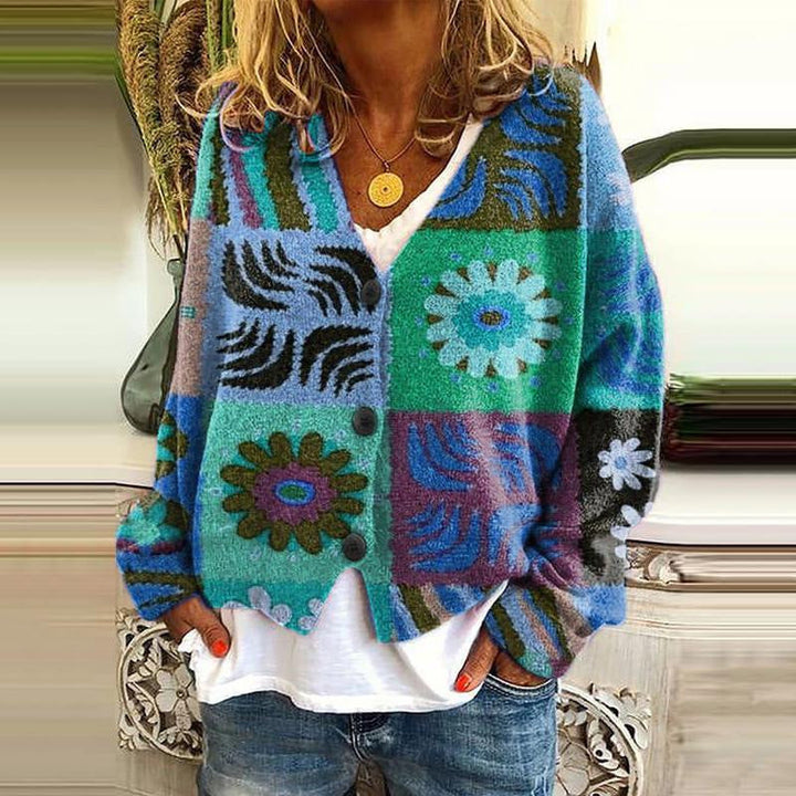 Trendy patchwork damevest med knapper - Elise