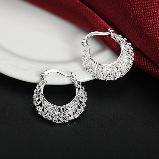 925 Sterling Silber Blumen Kreis Ohrringe, kleine Hoops, Damen Schmuck, Hochzeitstrend