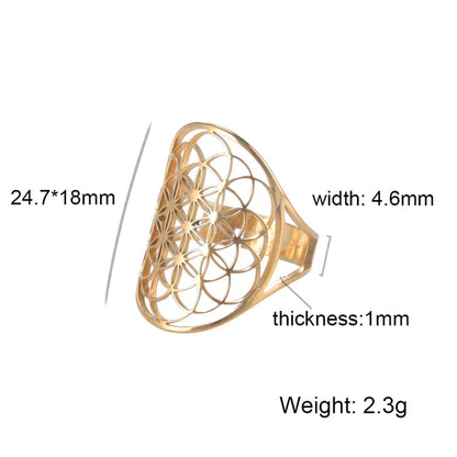 Goldener Ring mit geometrischem Muster, 24.7x18mm, Breite 4.6mm, Gewicht 2.3g, Schmuckdesign.