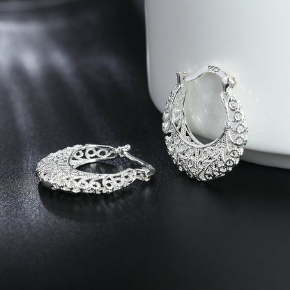 925 Sterling Silber Blume Kreis Hoop Ohrringe, Damen Schmuck, Hochzeitstrend.