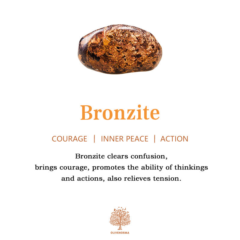 Bronzit-Stein auf weißem Hintergrund, fördert Mut und innere Ruhe, lindert Spannungen.