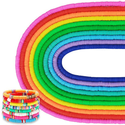 Bunte Heishi-Perlen aus Polymer Clay, 6mm, für Schmuckherstellung, Regenbogenfarben.