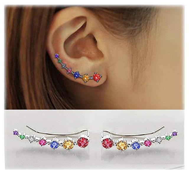 925 Sterling Silber Ohrringe, bunte Zirkonia, Damen Schmuck, hochwertig, glänzend.