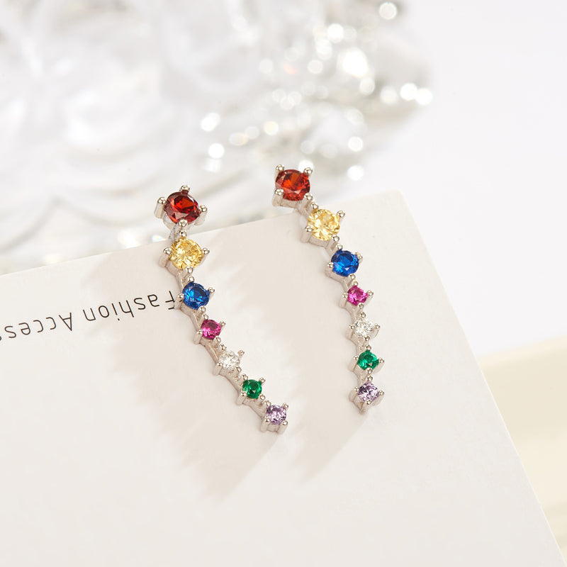 Ohrringe aus 925er Sterlingsilber mit bunten Zirkonia-Steinen, Damen-Schmuck, glänzend.