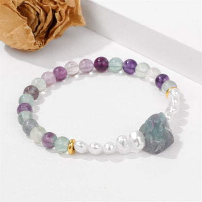 Armband aus Amethyst und Perlen, elastisch, lila und weiß, Schmuck für Damen, Geschenkidee.