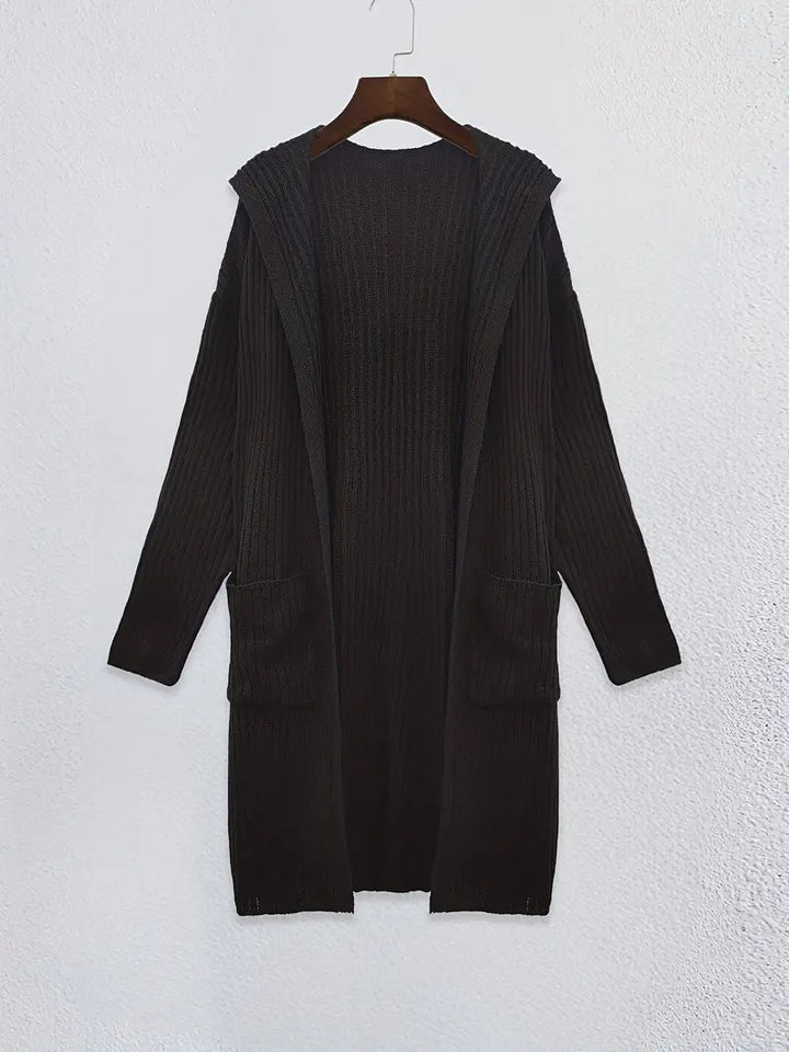 Lang dame strik cardigan til efterår & vinter - Elara