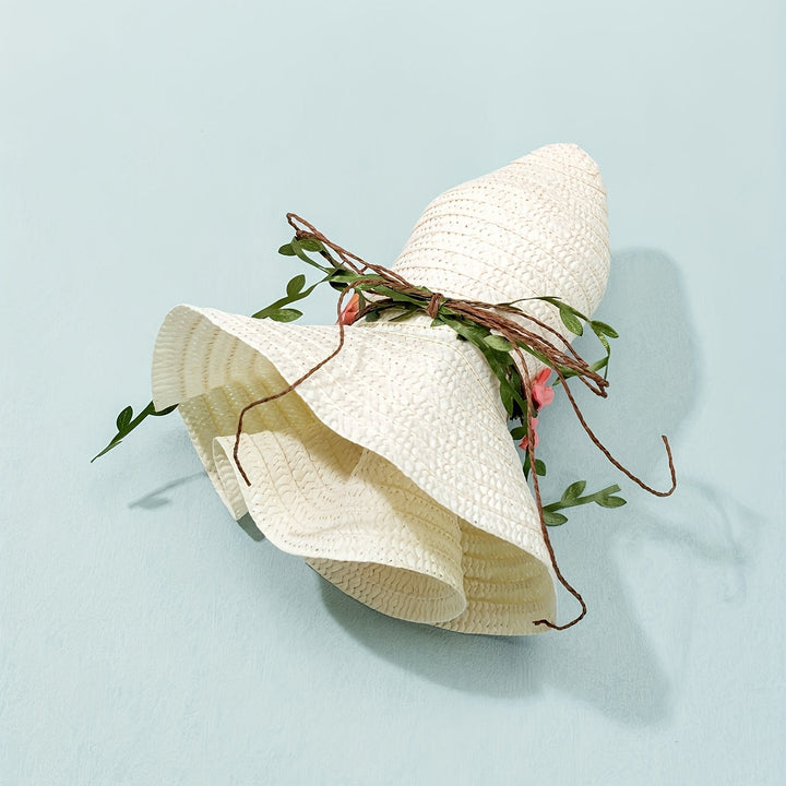 Dame sommer-stråhat med blomster- og frugtdetaljer – Solène