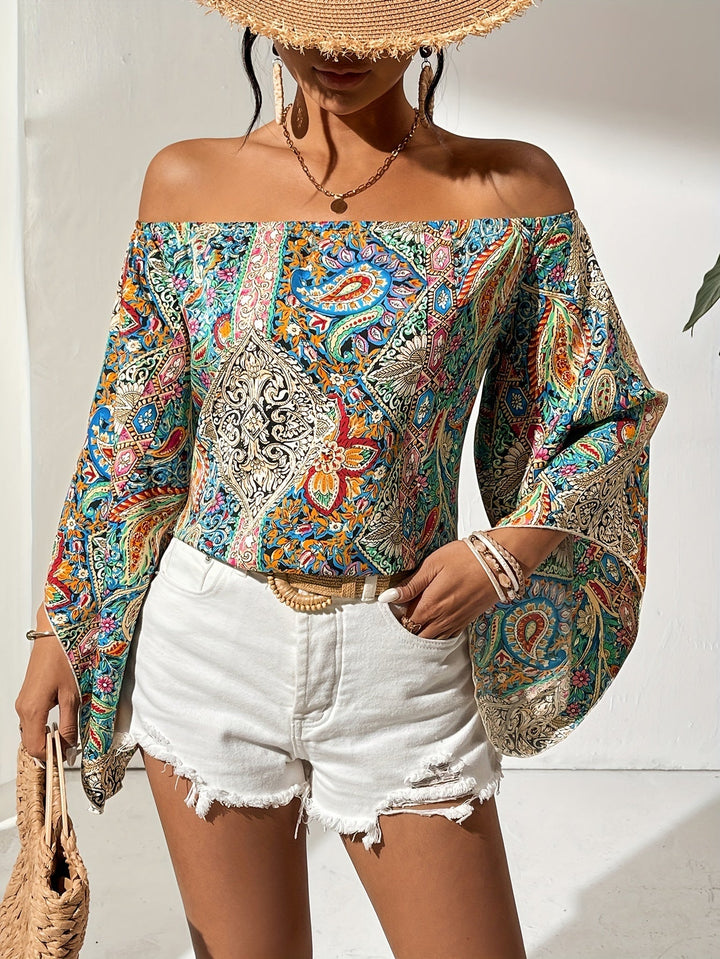 Off-Shoulder-bluse med geometrisk print – Noémie