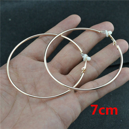 Ohrringe ohne Stecker, große Kreolen, roségold, silber, modisch, 7 cm, klassisch.