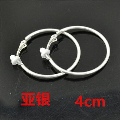 Silberne Clip-Ohrringe, 4 cm, ohne Stecker, klassisch, rund, modisch, für Damen.