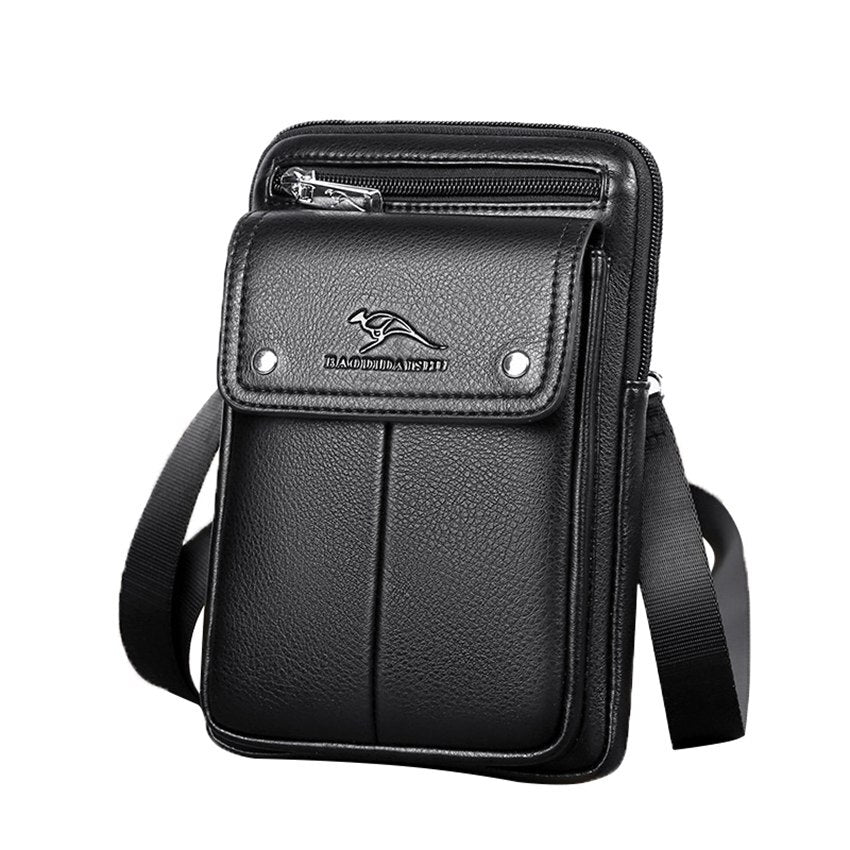 Kompakt PU-læder crossbody-taske til herrer med justerbar skulderrem