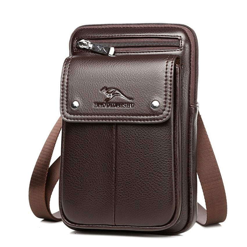Kompakt PU-læder crossbody-taske til herrer med justerbar skulderrem