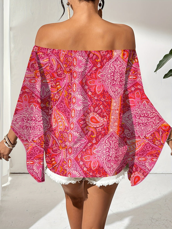 Off-Shoulder-bluse med geometrisk print – Noémie