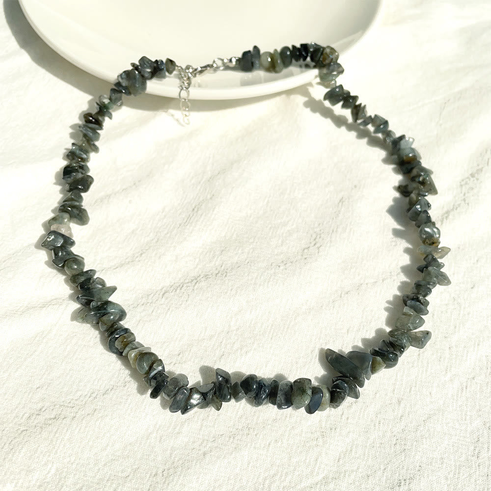 Damen Halskette aus Labradorit, graue Edelsteine, handgefertigt, Schmuck, Geschenkidee.