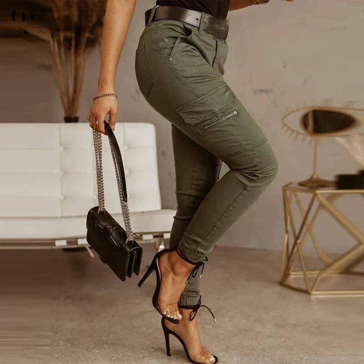 Dame cargo jeans med elastiske ribkanter – Nadine