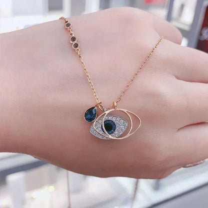 Goldene Halskette mit blauem Auge-Anhänger, Damen-Schmuck, modisch, elegant, Geschenkidee.
