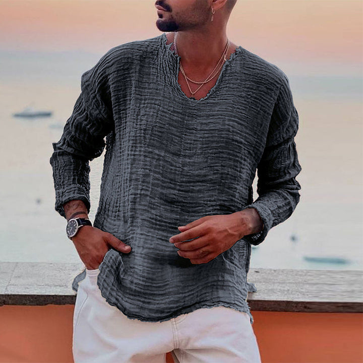 Åndbar herre-sommershirt med rund hals – Soren