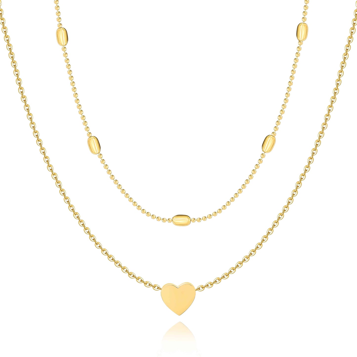 Goldene Herz-Halskette, doppellagig, Damen-Schmuck, modisch, elegantes Design.