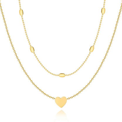 Goldene Herz-Halskette, doppellagig, Damen-Schmuck, modisch, elegantes Design.