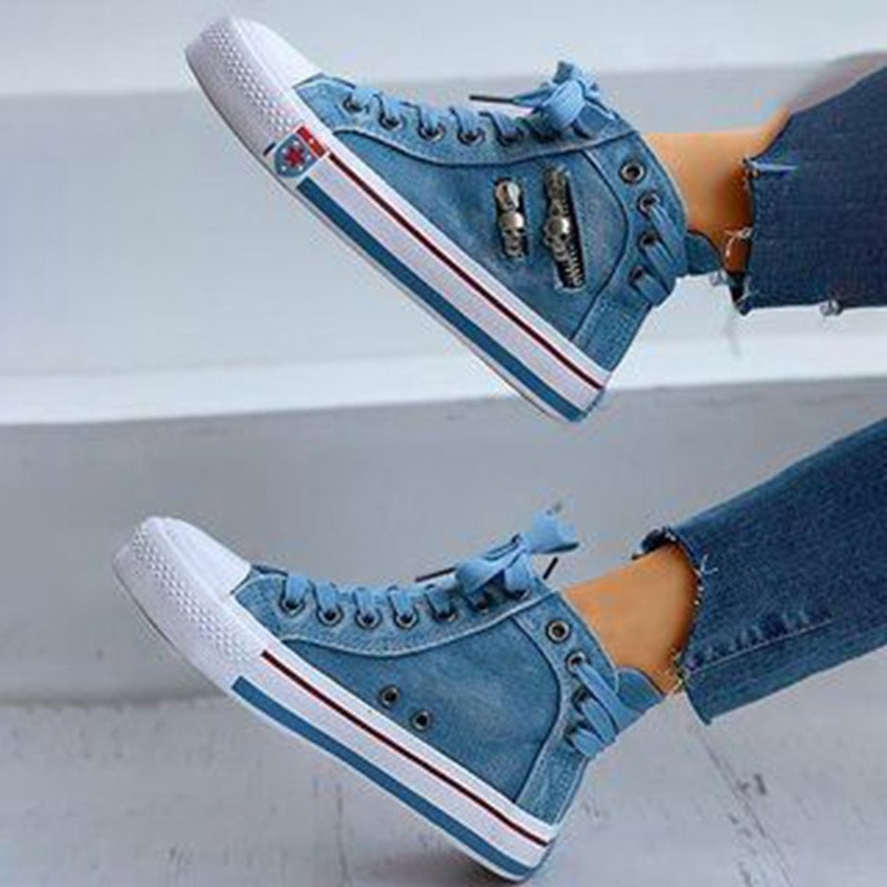 Trendy høje denim damesneakers – Selina