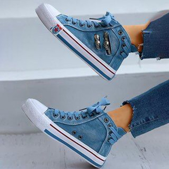 Trendy høje denim damesneakers – Selina