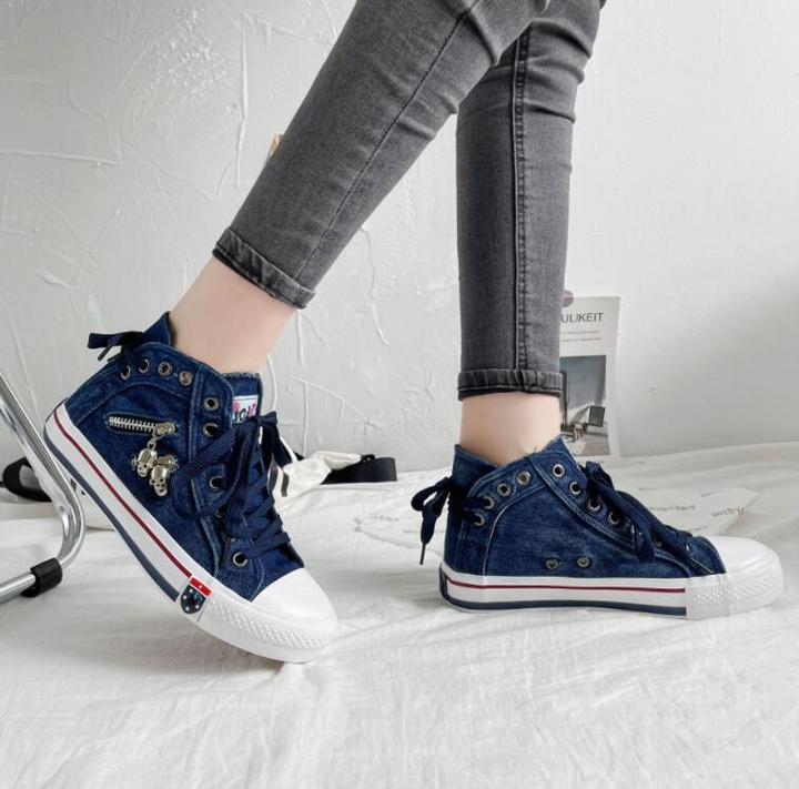 Trendy høje denim damesneakers – Selina