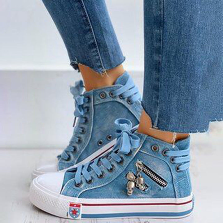 Trendy høje denim damesneakers – Selina