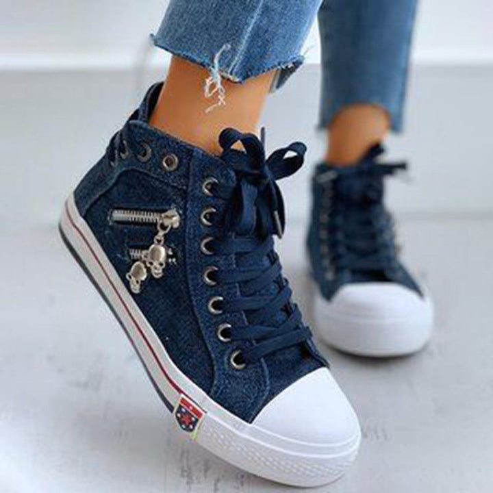 Trendy høje denim damesneakers – Selina