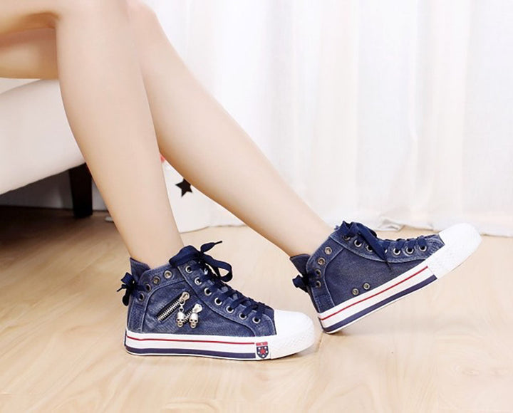 Trendy høje denim damesneakers – Selina