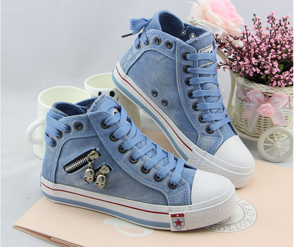 Trendy høje denim damesneakers – Selina