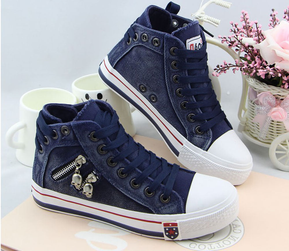 Trendy høje denim damesneakers – Selina