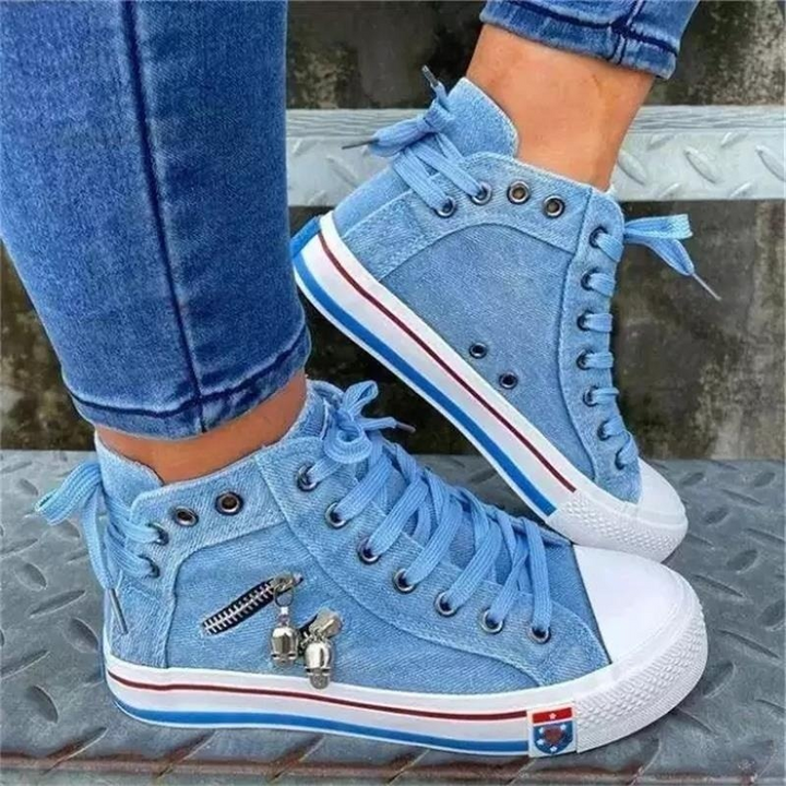 Trendy høje denim damesneakers – Selina