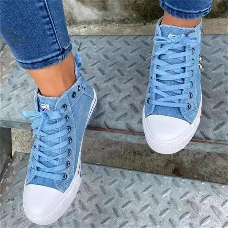 Trendy høje denim damesneakers – Selina